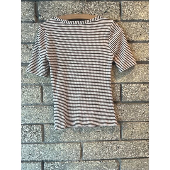Faherty Womens XS Brown & White Striped Ribbed Knit Square Neck Top - Picture 5 of 6